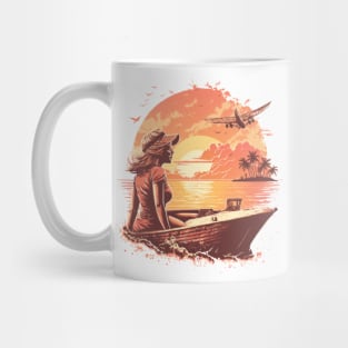 lady on the boat sunset vintage beach Mug